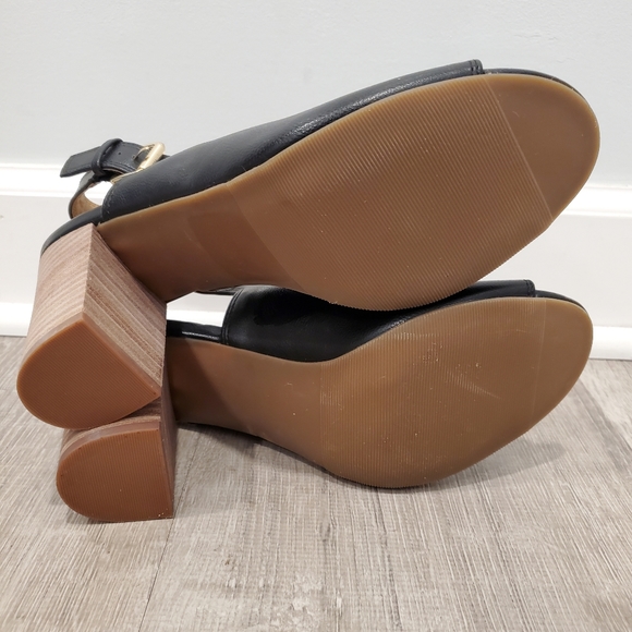 NEW 14th & Union Black Open Toe Block Heel Sandals - Picture 5 of 7